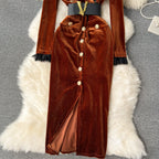 Vintage Gold Velvet Suit Collar Dress