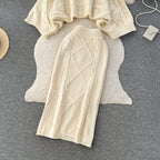 Cable Sweater&Half-body Skirt 2Pcs