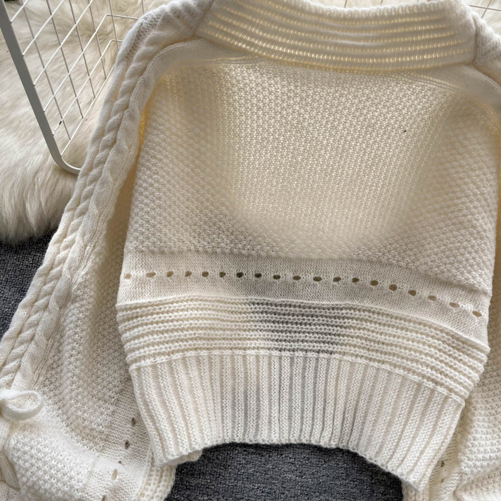 Bow Drawstring Short Knitted Cardigan