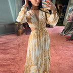 V-neck Hollowed Floral Beach Dress