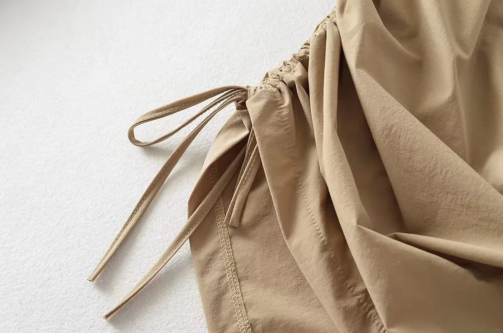 Cargo Skirt With High Waist Side Pockets And Slit Back