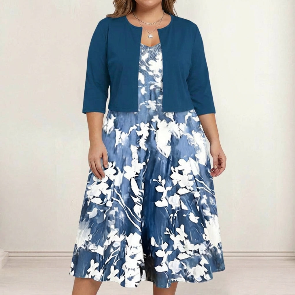 Aaliyah | Two-Piece Floral Midi Dress with Cropped Overlay