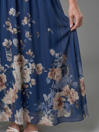 Floral-Hem Sleeveless V-Neck Midi Dress