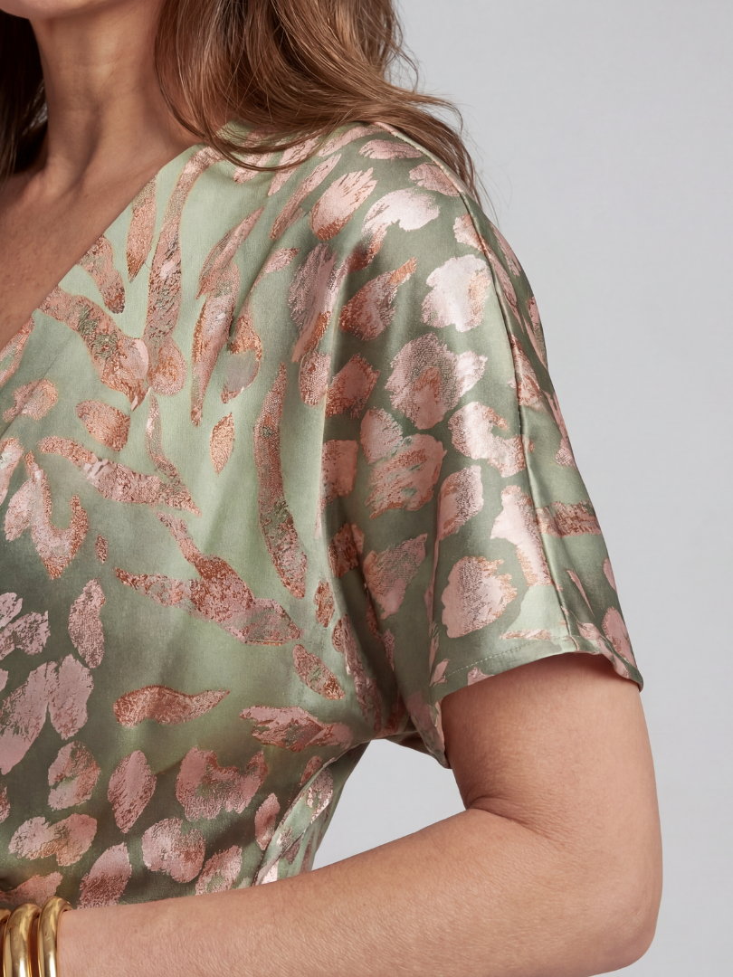 Abstract Print V-Neck Twist-Waist Midi Dress
