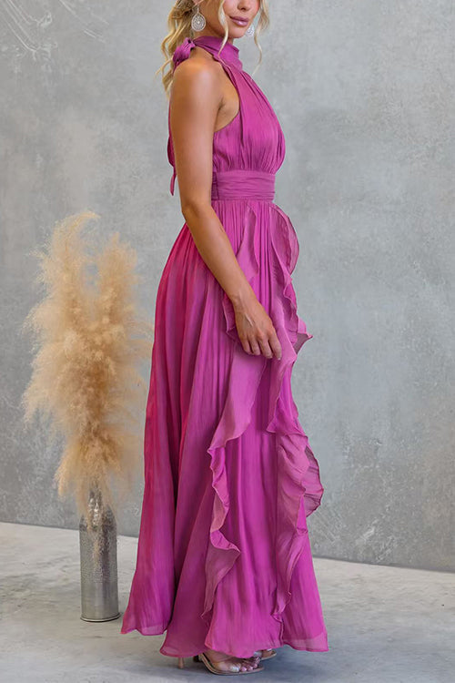 Halter Neck Ruffle Flowy Maxi Dress