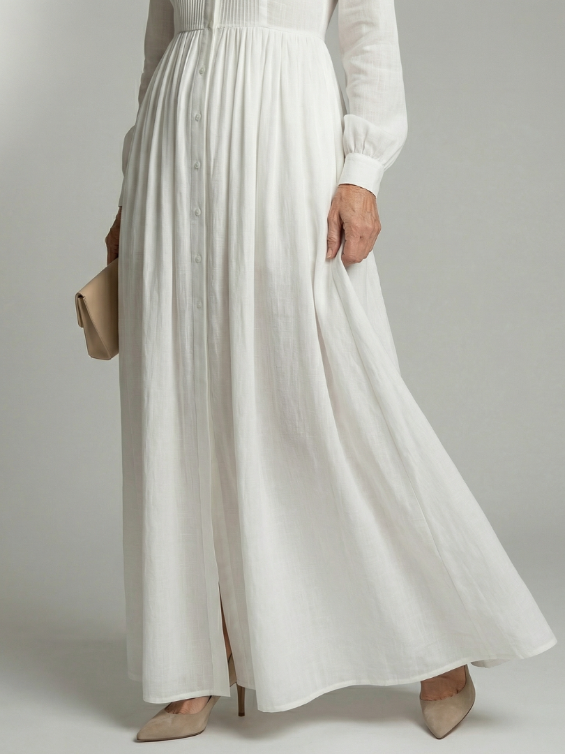 Long Sleeve Button-Front Maxi Dress