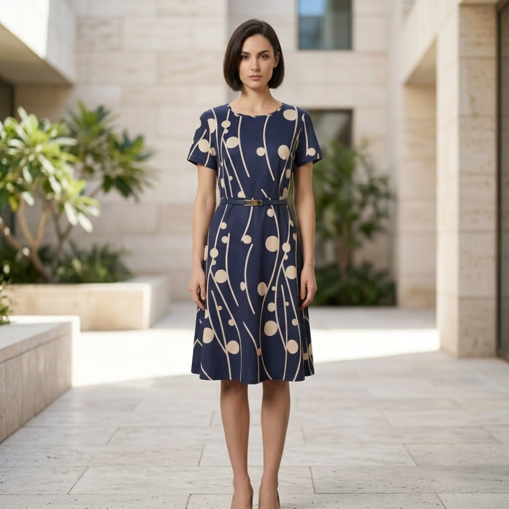 Ivy | Navy Polka Dot Print Chiffon Midi Dress