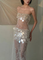 Forynex Pearl Sequin Mesh Maxi Dress