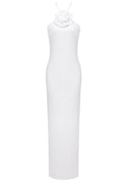 Glitter Rosette Halter Sequined Maxi Dress In White