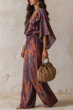 Bohemian Printed Ruffle Wide-Leg Jumpsuit