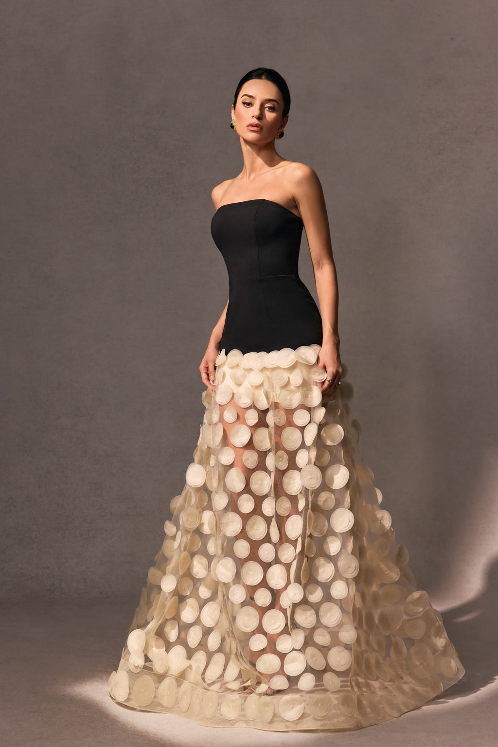 Circular Mesh Patchwork Bustier Dress