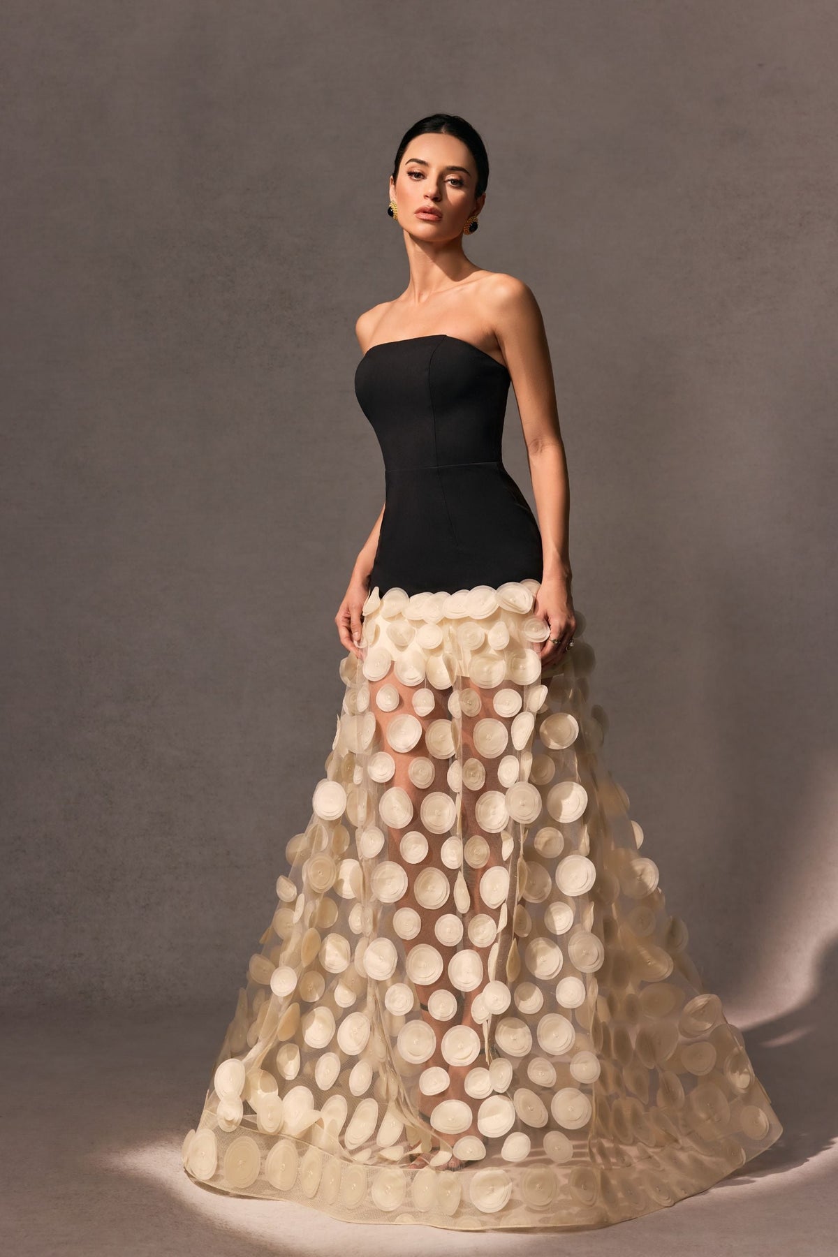 Circular Mesh Patchwork Bustier Dress
