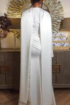Mock Neck Long Sleeve Draped Waist Floor‑Length Maxi Dress
