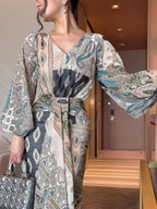 Patchwork Paisley Lantern Sleeve Maxi Dress