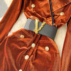 Vintage Gold Velvet Suit Collar Dress