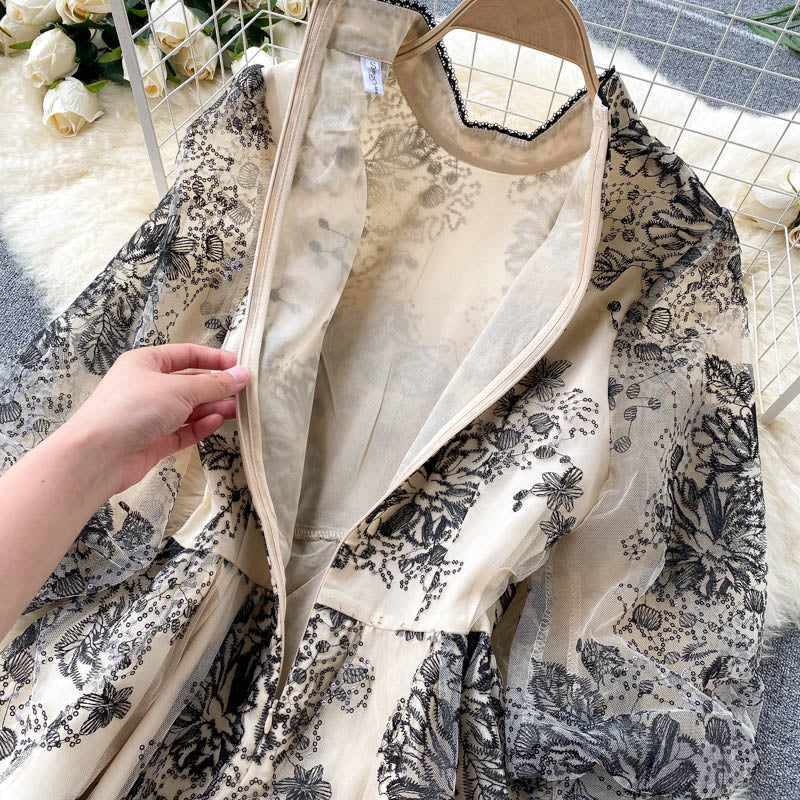 Embroidered Mesh Dress