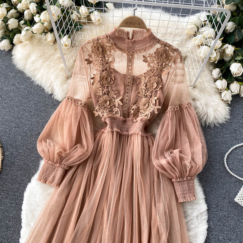 Embroidered Mesh Sleeve Sling Two-Piece Dress