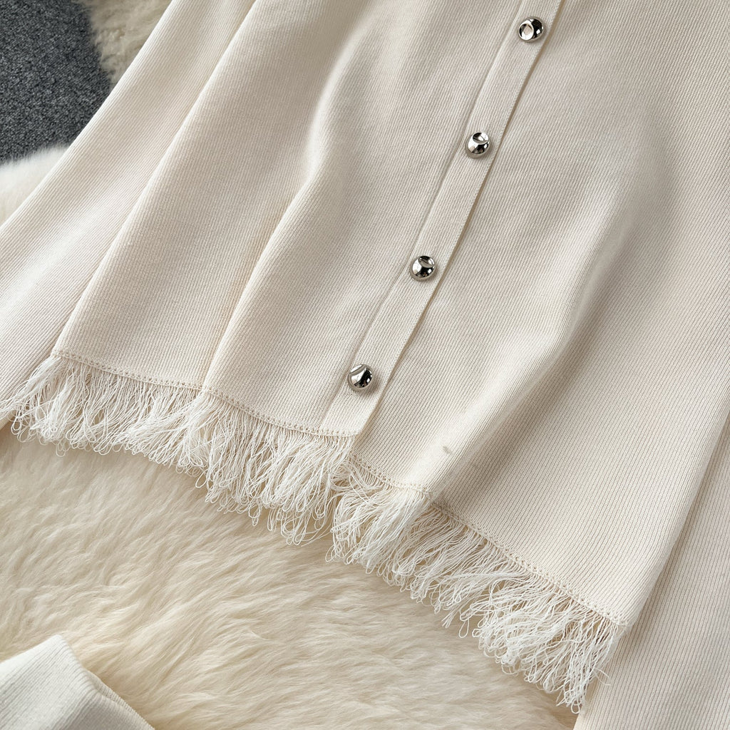 Cardigan&Half-body Skirt Fringed Knit 2Pcs