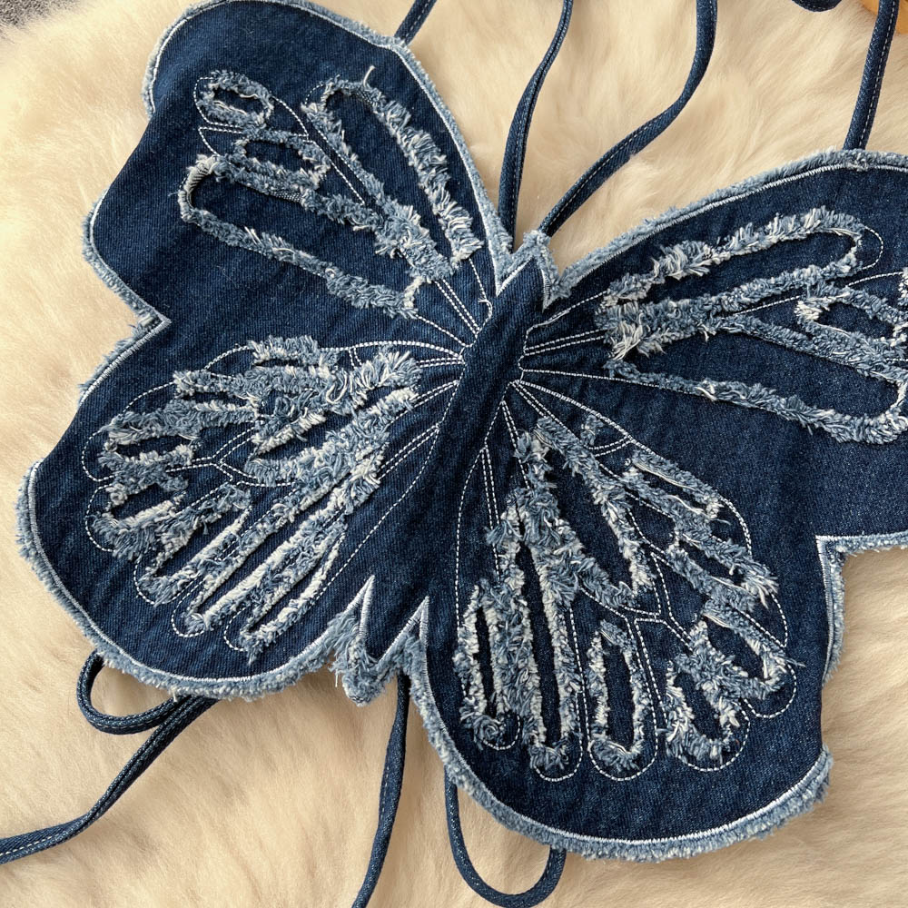 3D Butterfly Strapped Backless Top