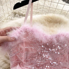 Furry Neckline Sequined Slip Dress