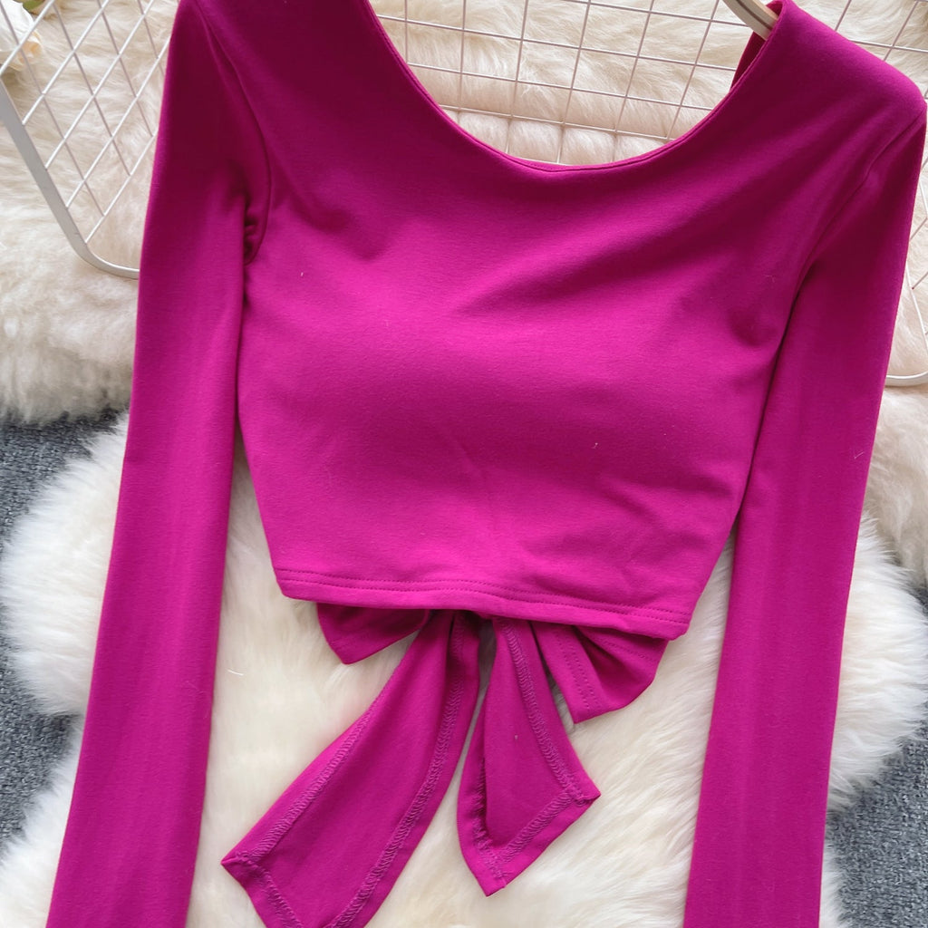 Chic U-neck Backless Lace-up Top