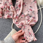 Chiffon Ruffle Trim V-neck Floral Top