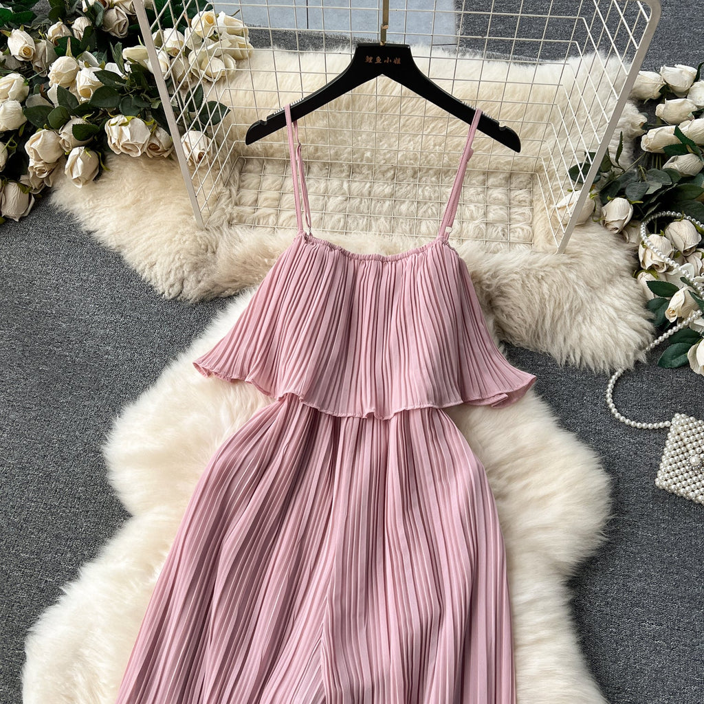 Solid Color Ruffled Slip Jumpsuit