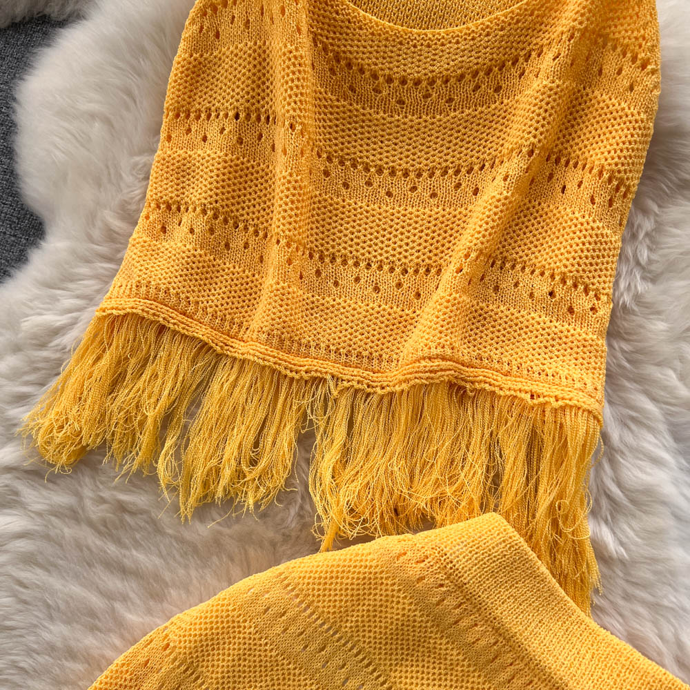Tassel Camisole&Hip-wrapping Skirt 2Pcs