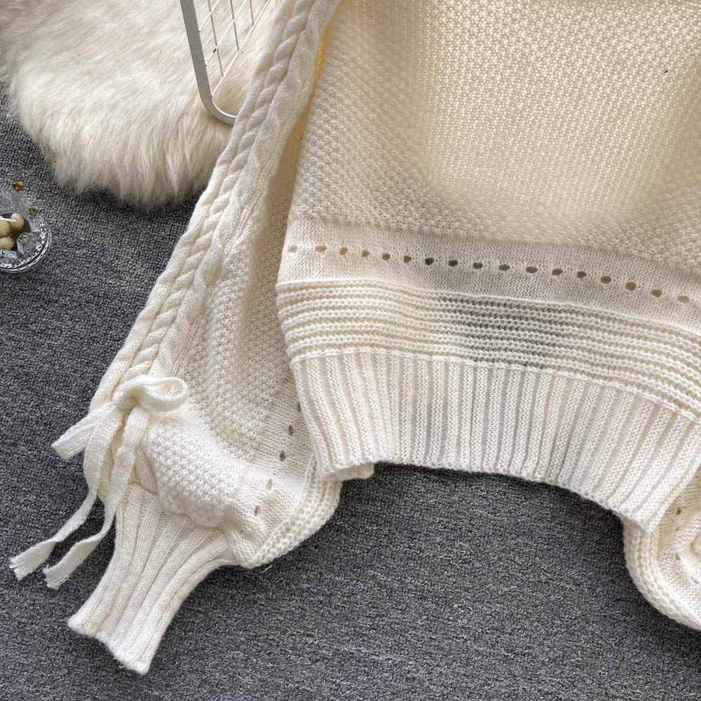 Bow Drawstring Short Knitted Cardigan