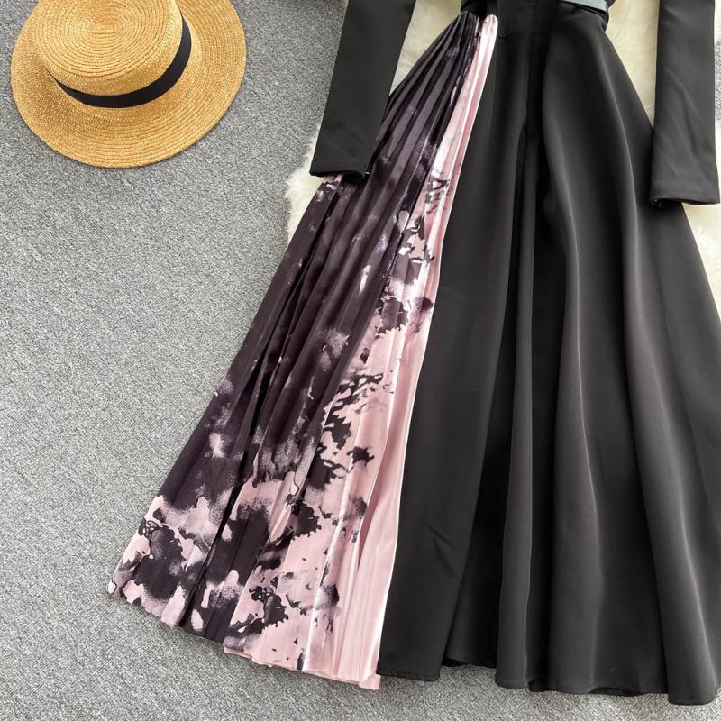 Patchwork Pleated Irregular Skirt Dress
