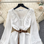 Sweetie Lace-up Ruffled White Dress