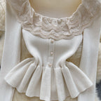 Sweetie Lace Patchwork Ruffled Knitwear