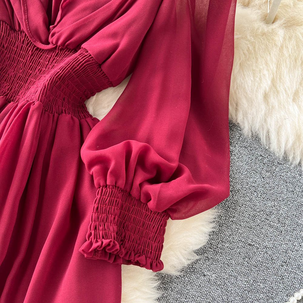 Vintage Ruffle-trimmed Pleated Dress