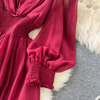 Vintage Ruffle-trimmed Pleated Dress