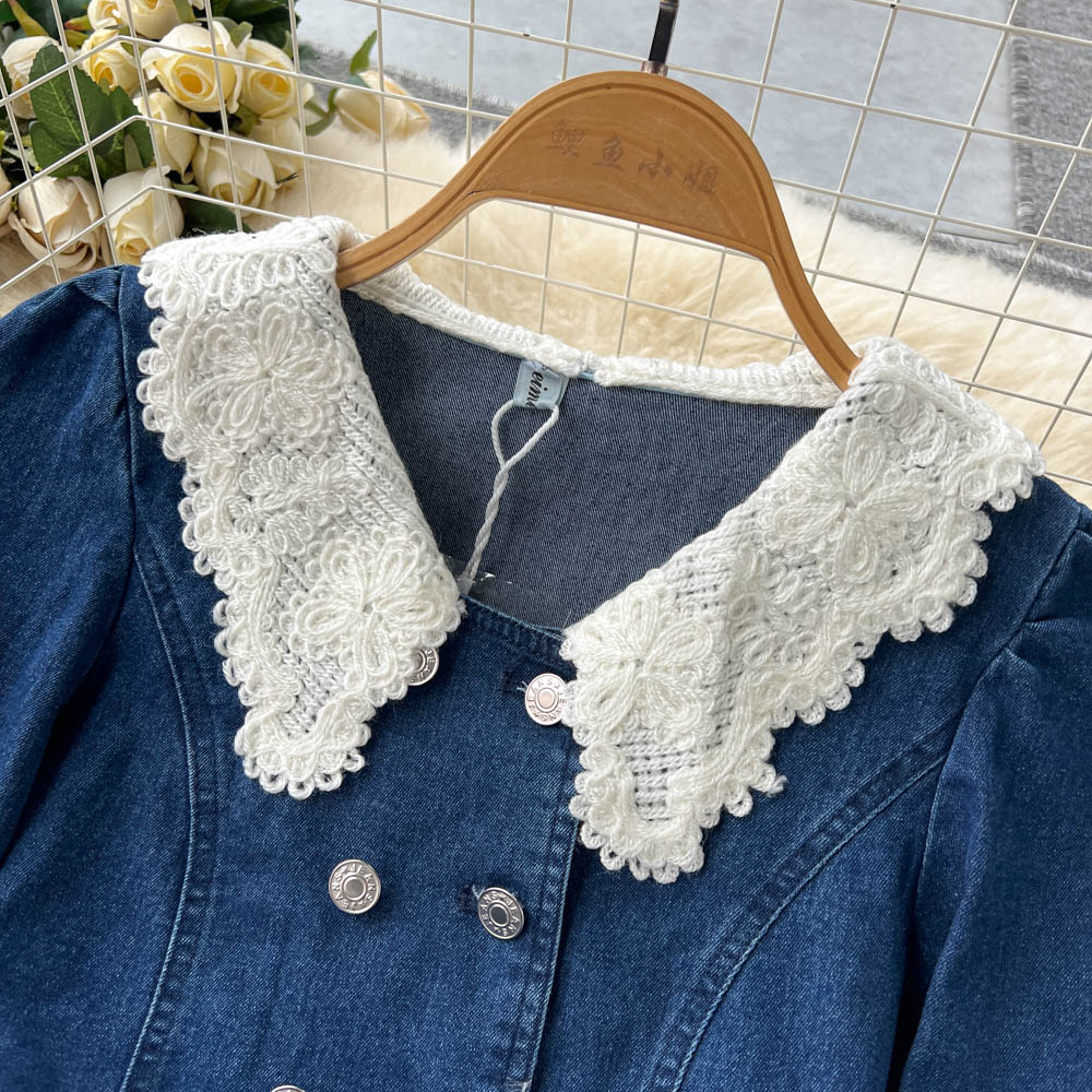 Doll Collar Jacket&Skirt Denim 2Pcs Set