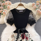 Embroidered Mesh Stitching Knitted Dress