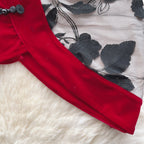 Floral Embroidery Mesh Cheongsam Dress