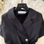 Vintage Lapeled Lace-up Black Dress