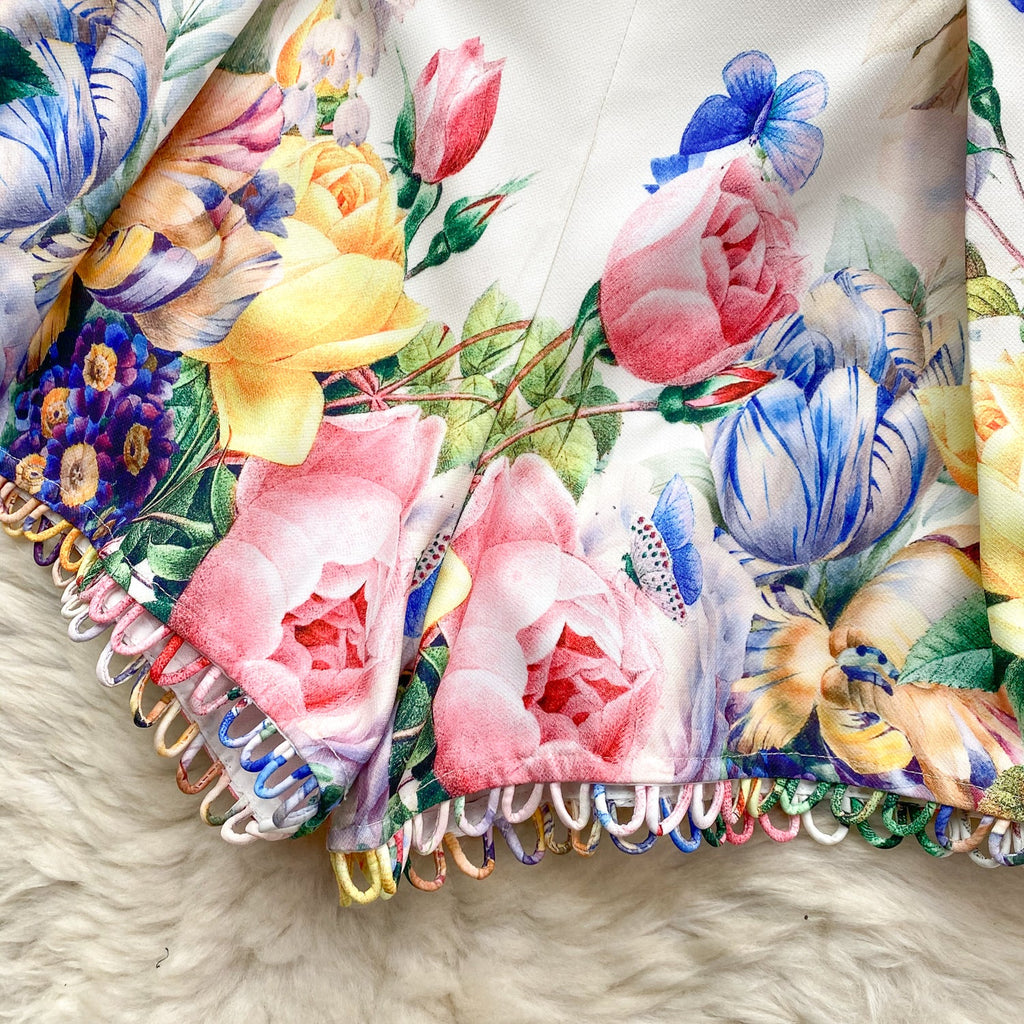Courtly Floral Printed Shirt&Shorts 2Pcs
