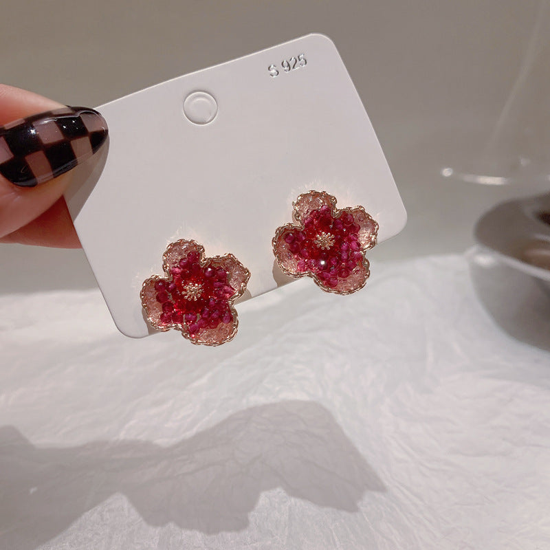 Silver Pin Floral Stud Earrings