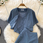 Camisole Short V-Neck Shirt Jacket Long Pants Three Piece