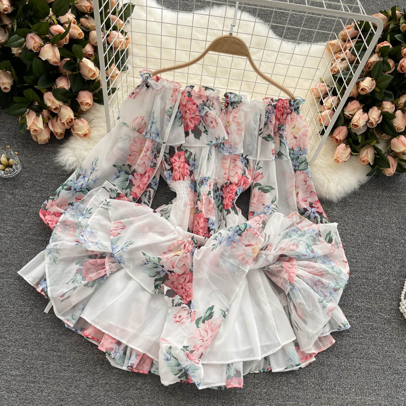 Chiffon Print Puff Sleeves Jumpsuit