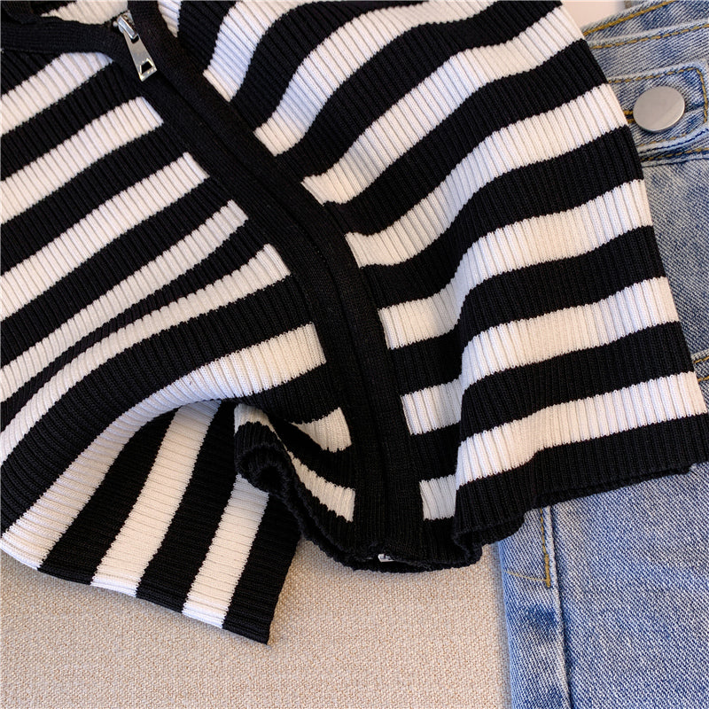 Black&White Striped Zip Camisole