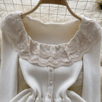 Sweetie Lace Patchwork Ruffled Knitwear