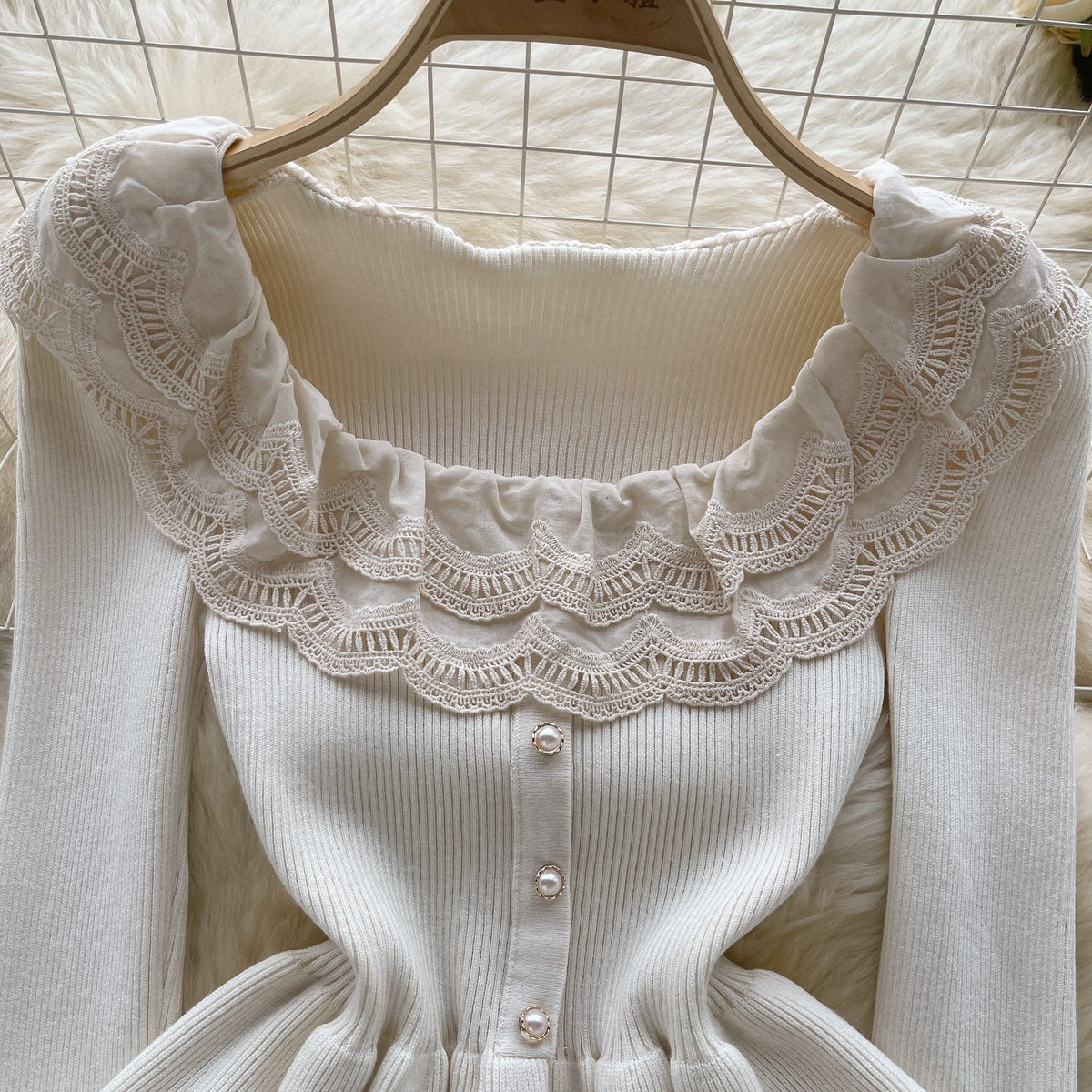 Sweetie Lace Patchwork Ruffled Knitwear