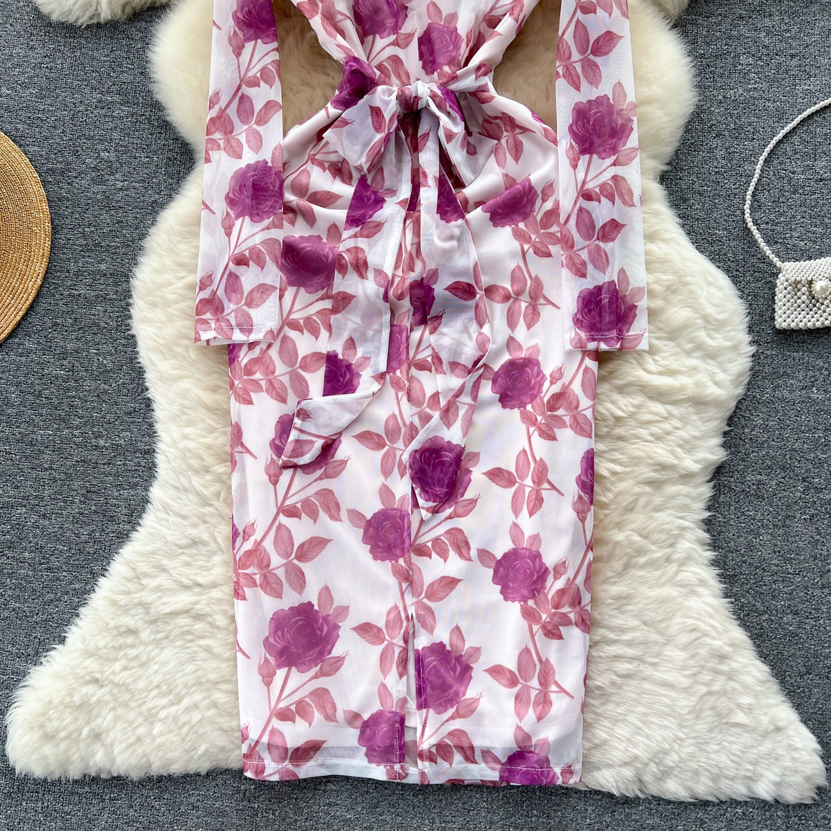 Vintage V-neck Long-sleeve Floral Dress