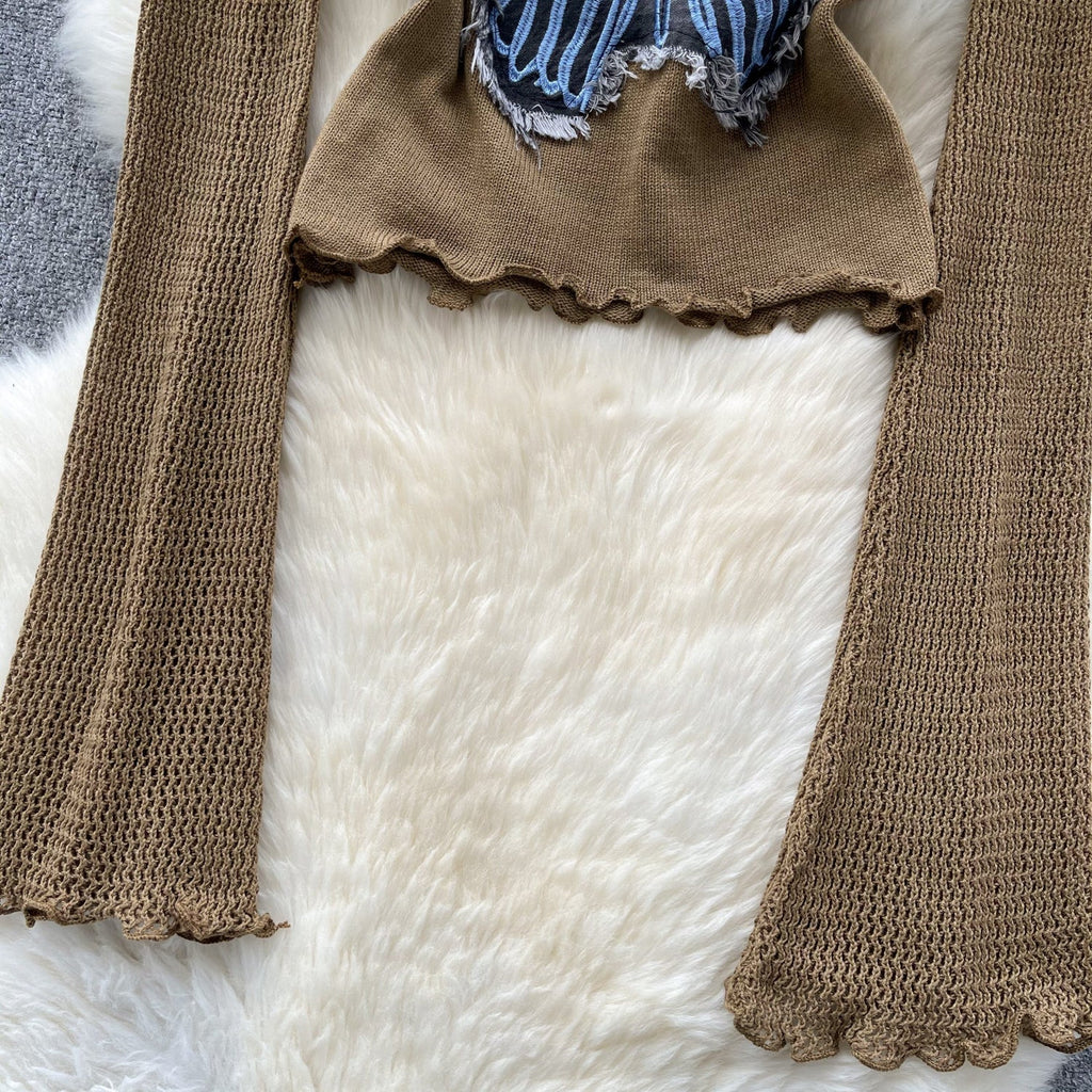 Vintage Distressed Butterfly Pattern Knitwear