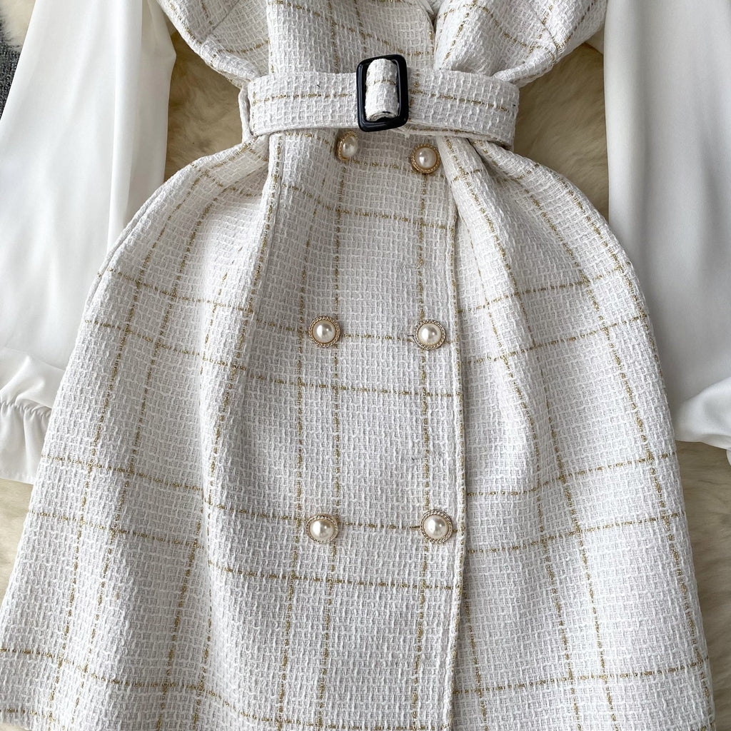 Bow-tie Plaid Dress&Skirt 2Pcs