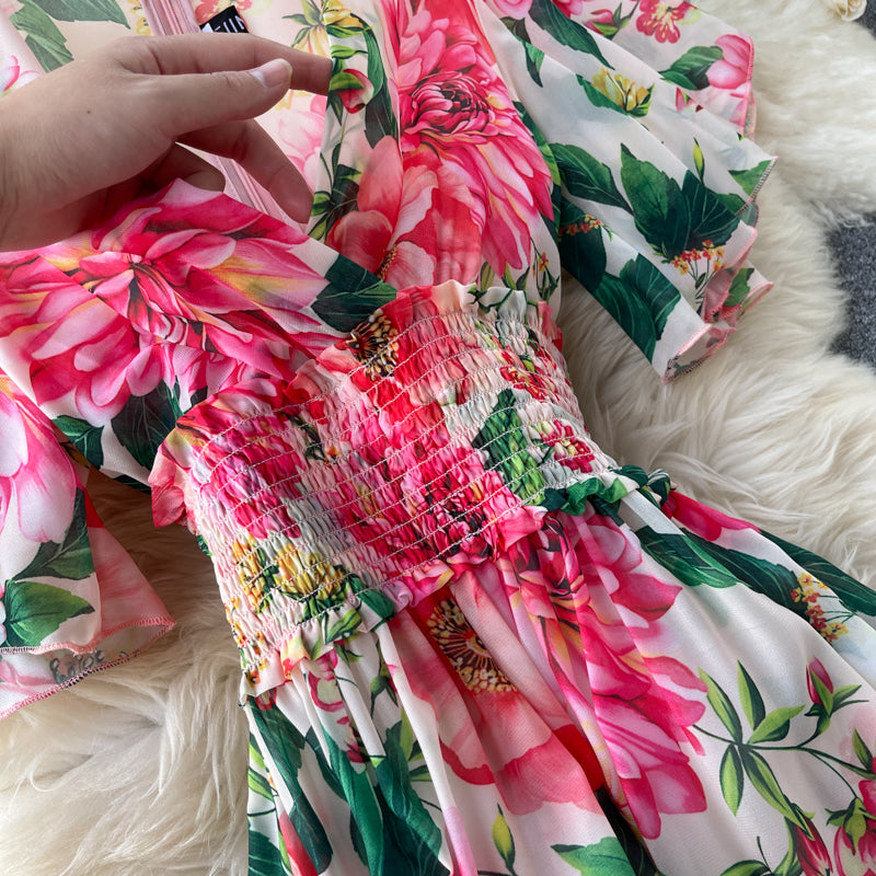 Courtly Floral Printed Chiffon Dress
