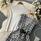 Bottom Sweater&Houndstooth Strappy Dress 2Pcs
